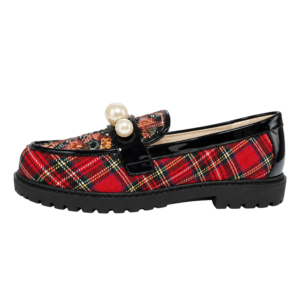 Betsey Johnson Harlo Loafer Size 5 Red Plaid Platform 1