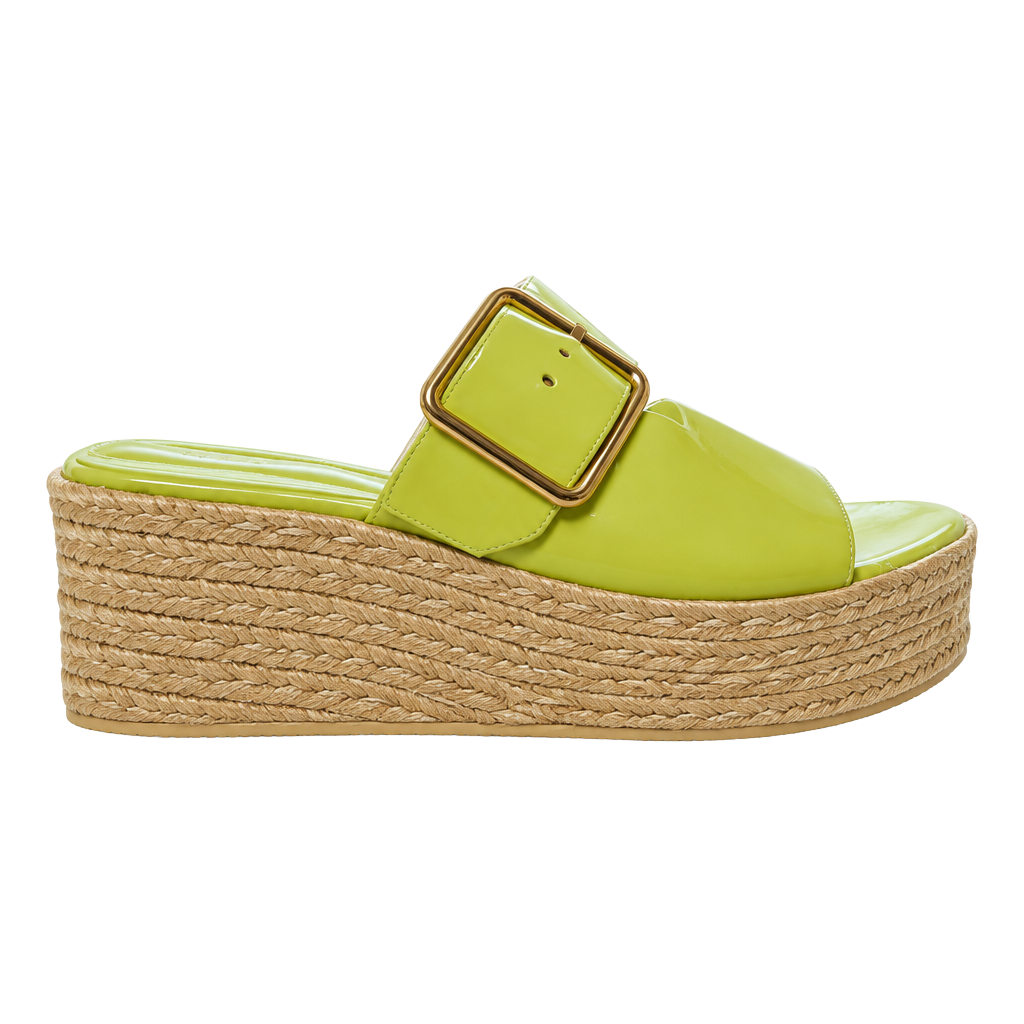 Franco Sarto Taziana Slide Sandal Size 7.5 Green Leather Espadrille Wedge 1