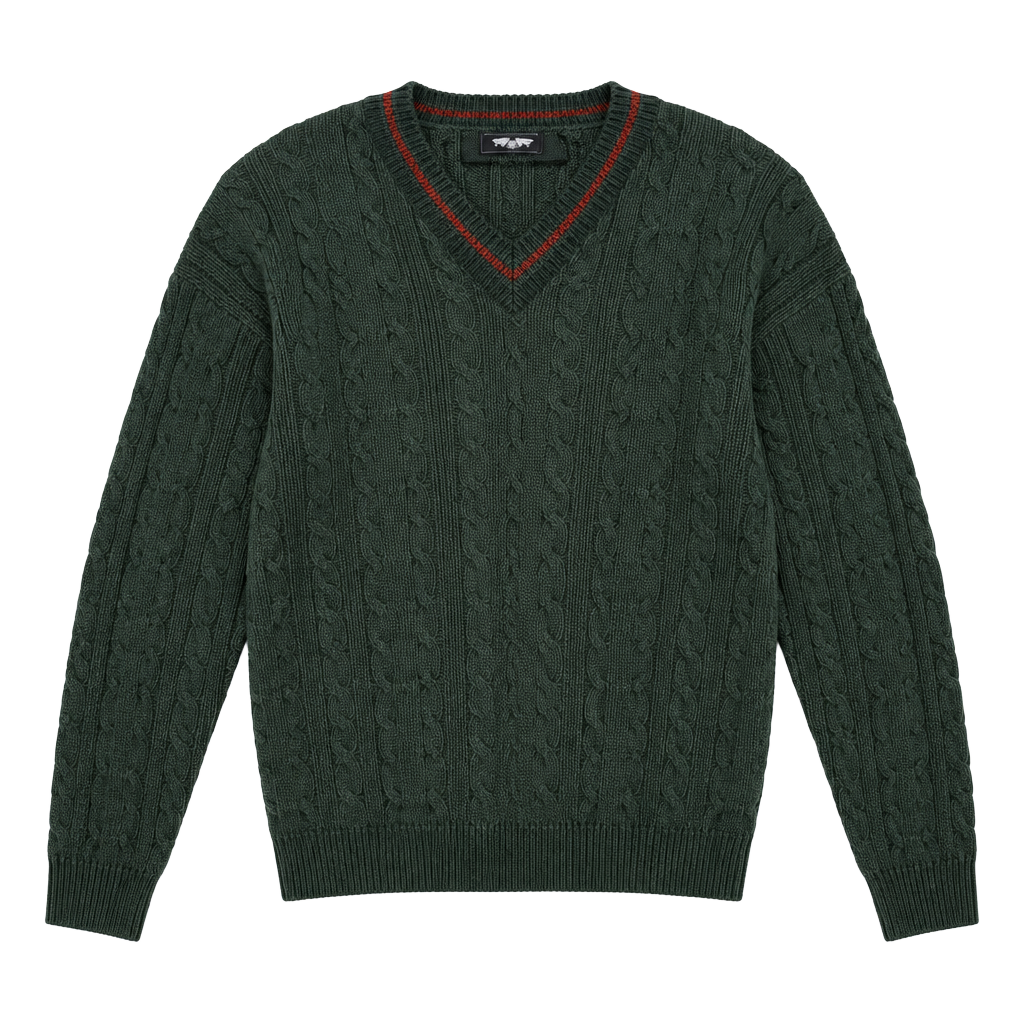 Woods & Gray Cable Knit V-Neck Sweater Size XL Dark Green Cotton 1