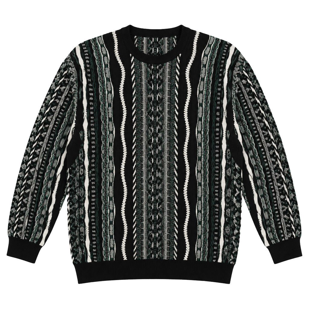 Le Tigre 3D Knit Pattern Sweater Size L Black Textured Grandpa Style 1