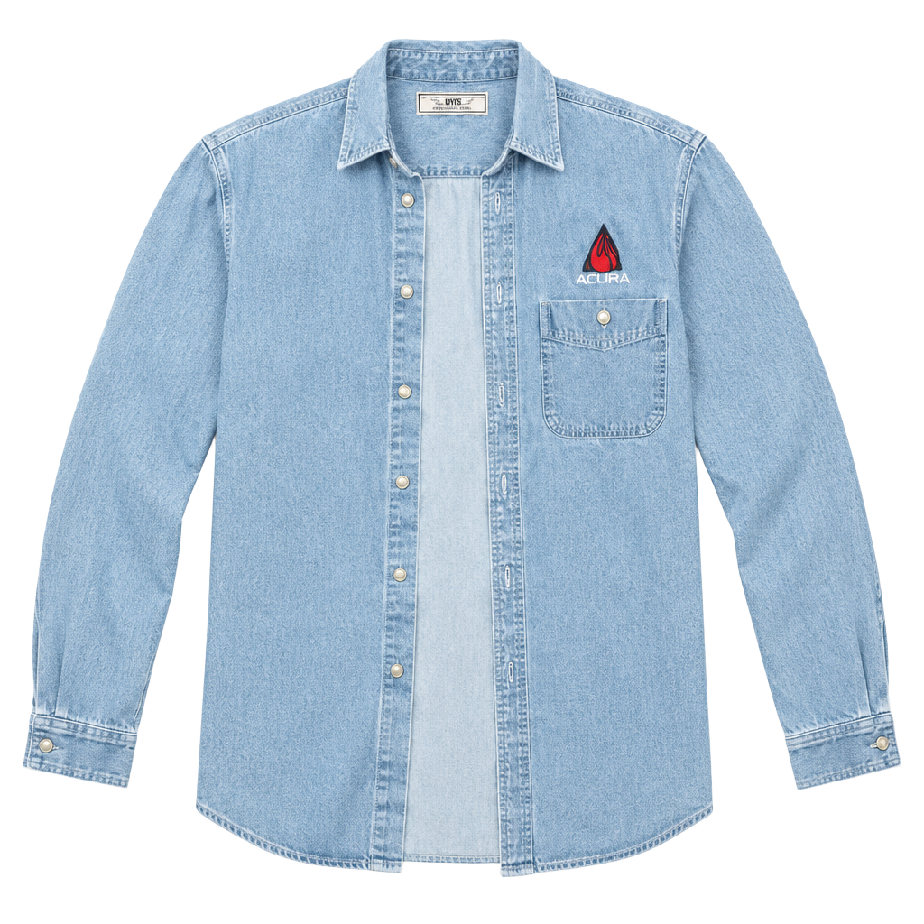 Lee Classic Denim Button-Down Shirt Size L Blue SFPE Embroidered Logo 1
