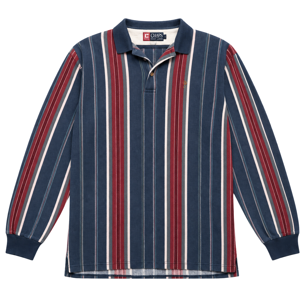 Chaps Ralph Lauren Striped Long Sleeve Rugby Polo Size L Blue Red Green 1