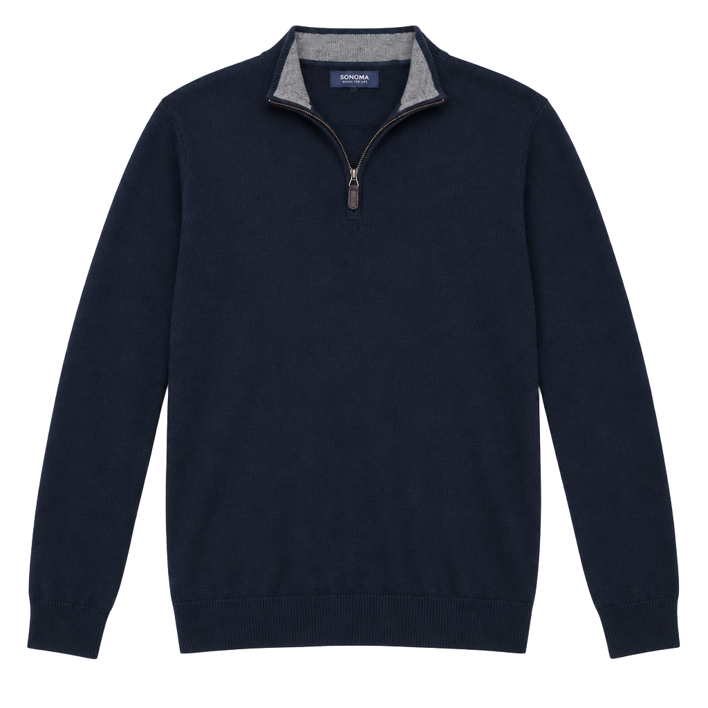 Alan Flusser Cashmere Quarter Zip Sweater Size XL Navy Blue 100% Cashmere 1