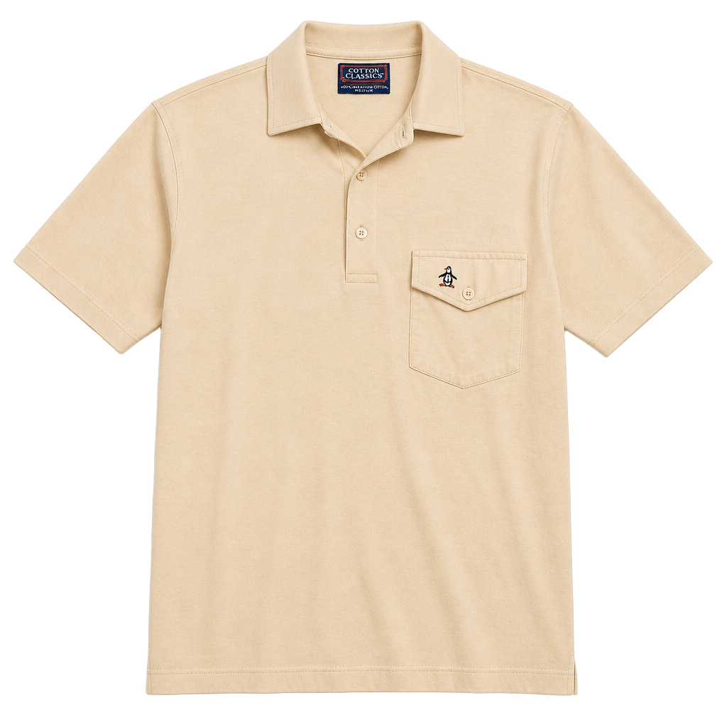 Vintage Cotton Classics by Munsingwear Beige Short Sleeve Polo Shirt with Pocket and Penguin Logo Medium 1