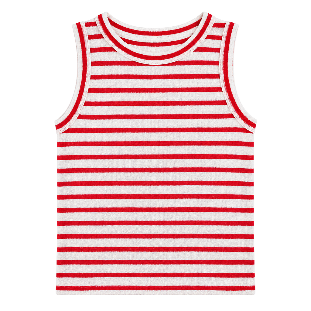 Loft Striped Ribbed Tank Top Red White 1