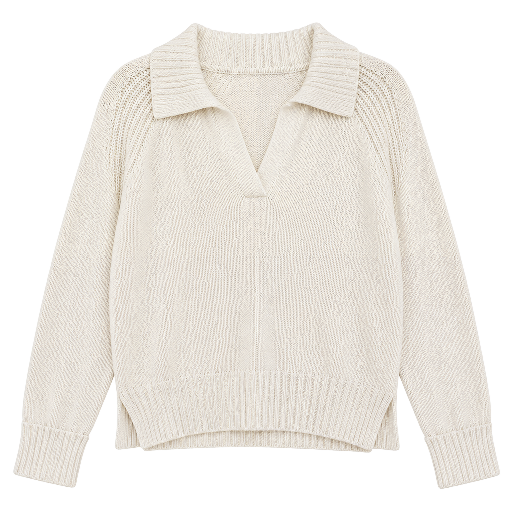 Abercrombie & Fitch Polo Sweater Size S White V-Neck Ribbed Knit 1