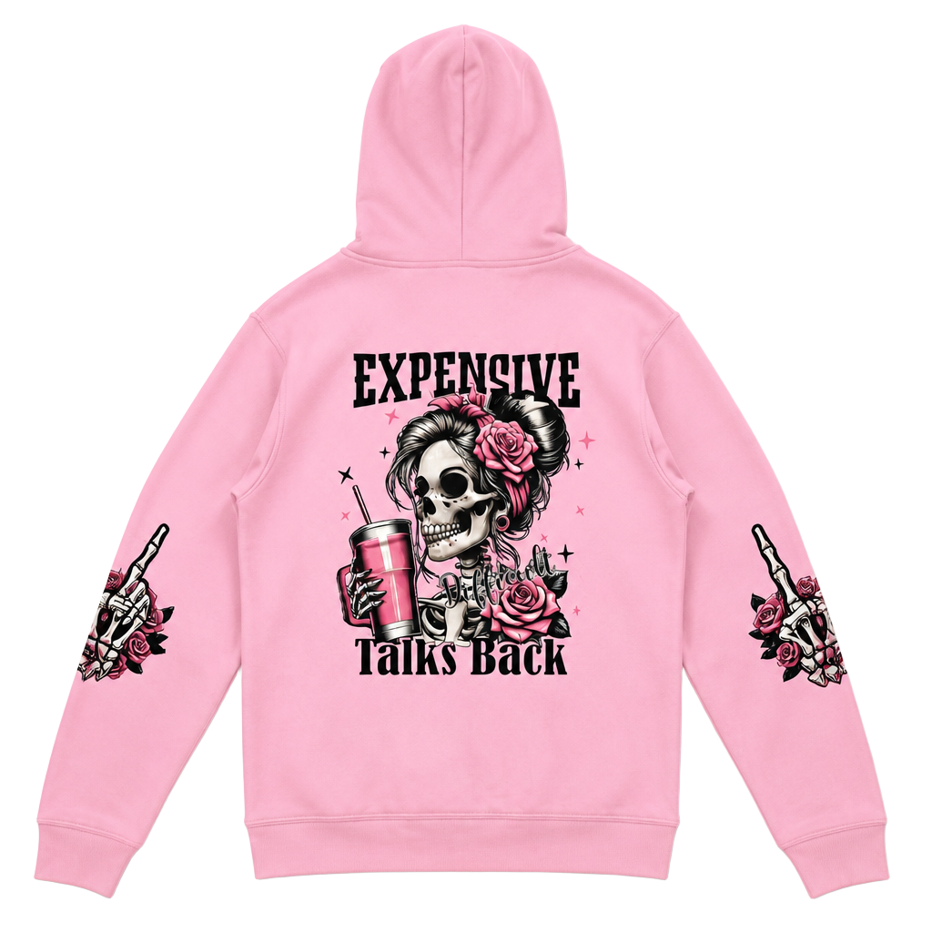 Expensive And Difficult Talks Back Skeleton Hoodie Pink 1