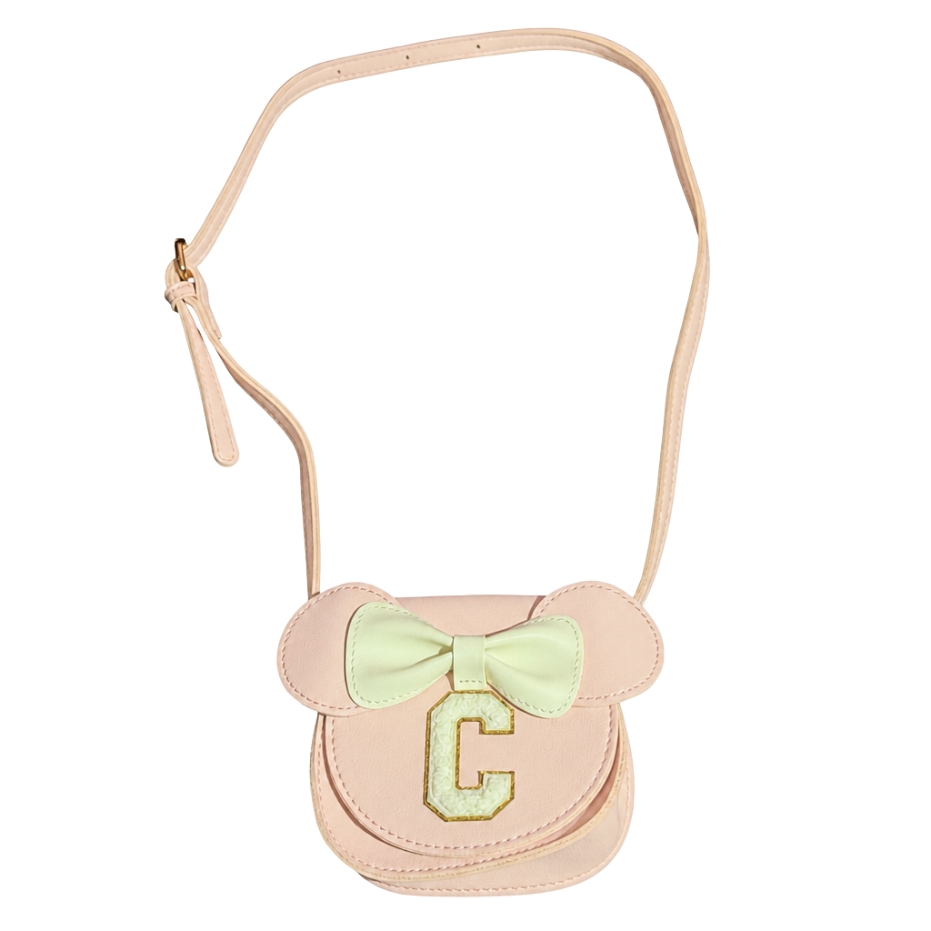Pink Mouse Ear Bow Crossbody Bag with Initial C Patch 1