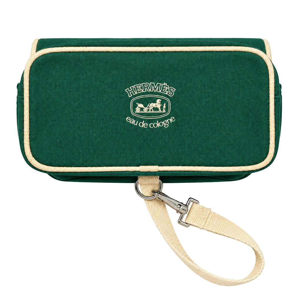 Vintage Hermès Eau de Cologne Green Canvas Promotional Toiletry Travel Pouch 1