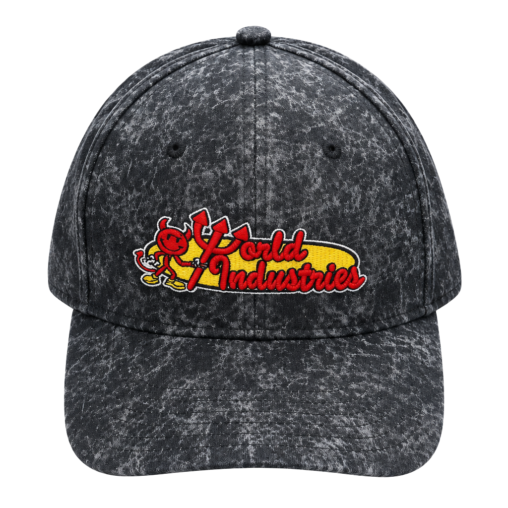 World Industries Willy Flameboy Snapback Acid Wash Black Hat Cap New 1