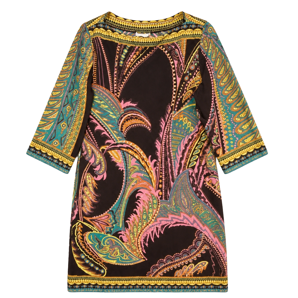 Y2K Paisley Dress Size S Boat Neck Colorful Print 1