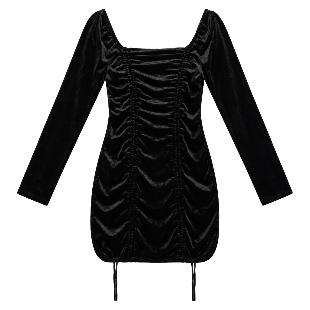Wild Fable Black Velvet Ruched Long Sleeve Dress Size M 1