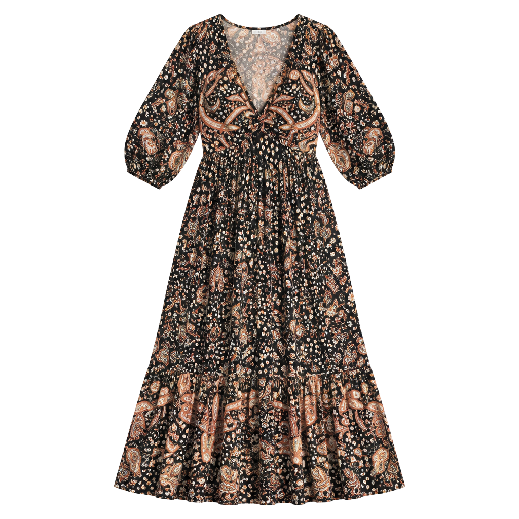 Whimsigoth Floral Midi Dress Size S Black Orange Boho 1