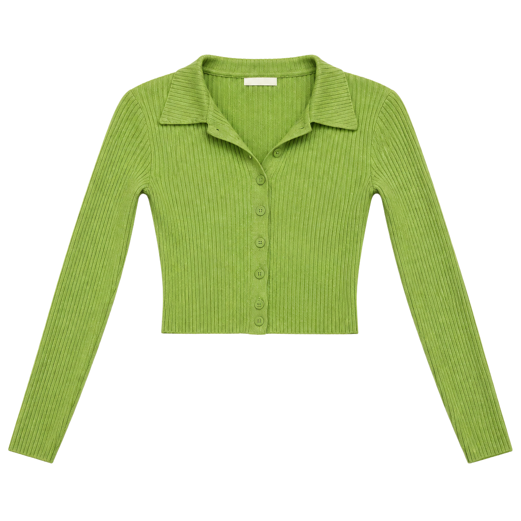 Love Always Ribbed Collared Button-Up Size Medium Green Cardigan 1