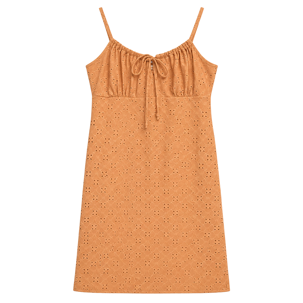 Coquette Eyelet Mini Dress Size L Peach Spaghetti Strap 1