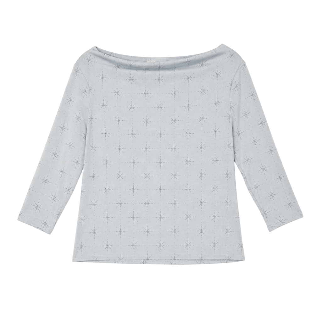 Vintage 90’s Metallic Boat Neck Top Blue Sparkle Star Print 1