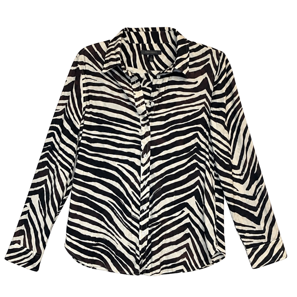 90’s Zebra Animal Print Button Down Shirt Size S 1