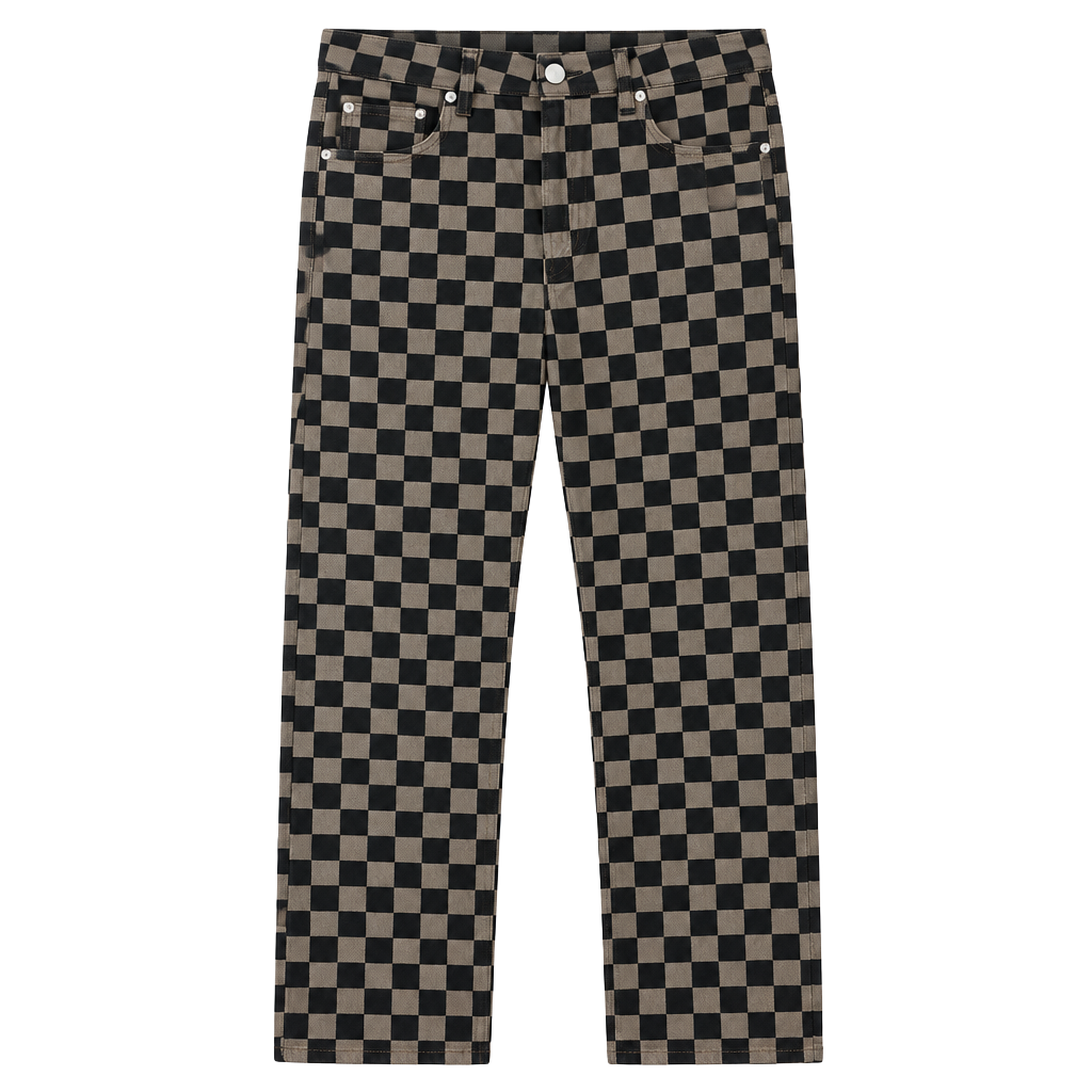 Fall Statement Mid Rise Checkered Straight Leg Pants 1
