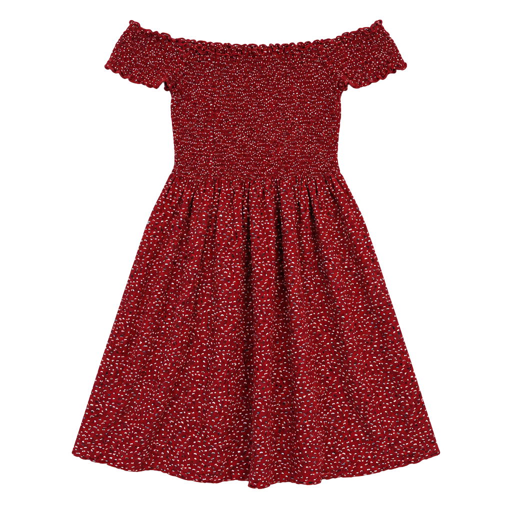 Brandy Melville Red Floral Off Shoulder Smocked Mini Dress 1