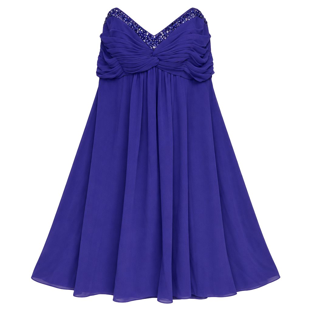 Y2K FairyCore Cocktail Dress Corseted Strapless Purple Beaded Chiffon 1