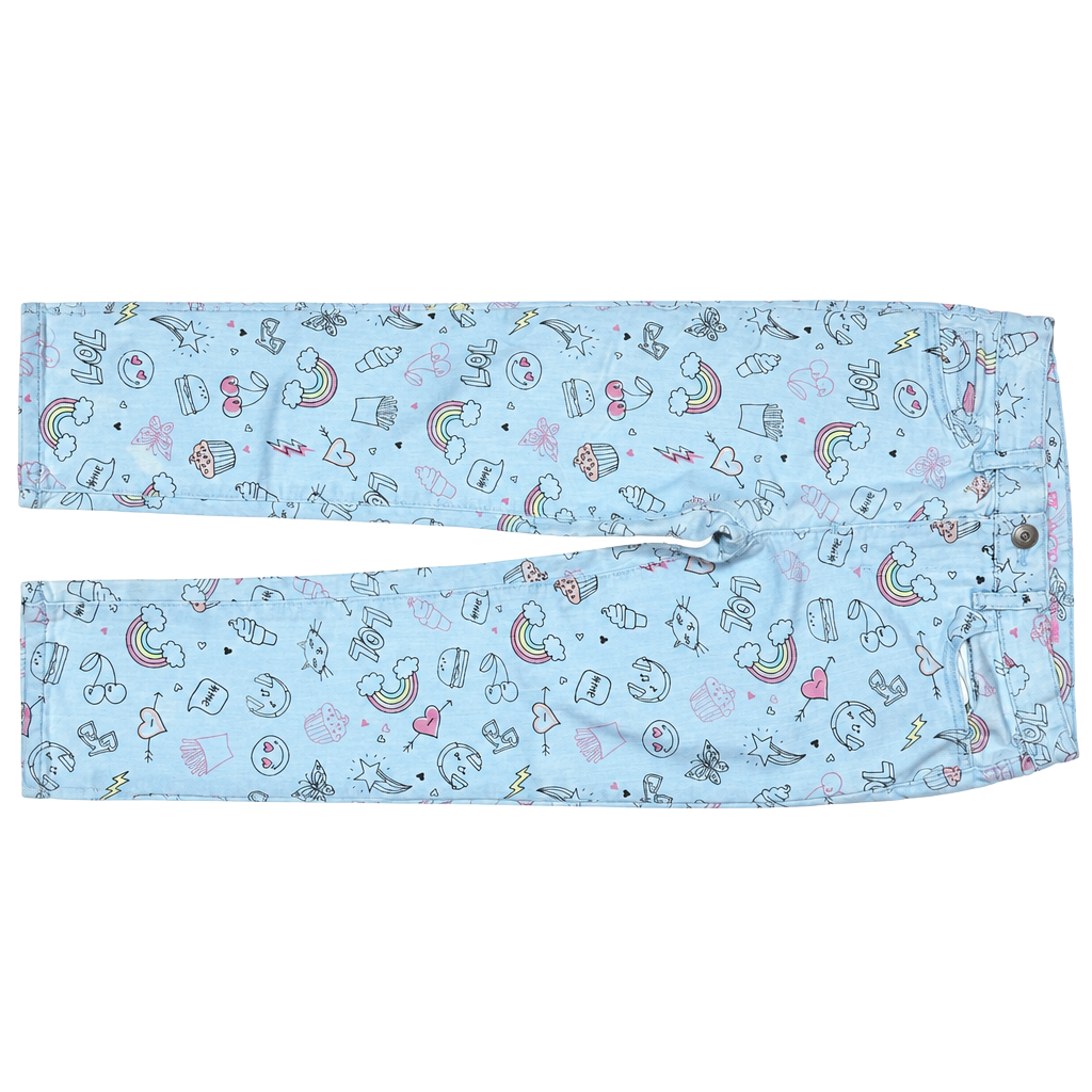 Girls Doodle Print Straight Jeans - BLUE 1