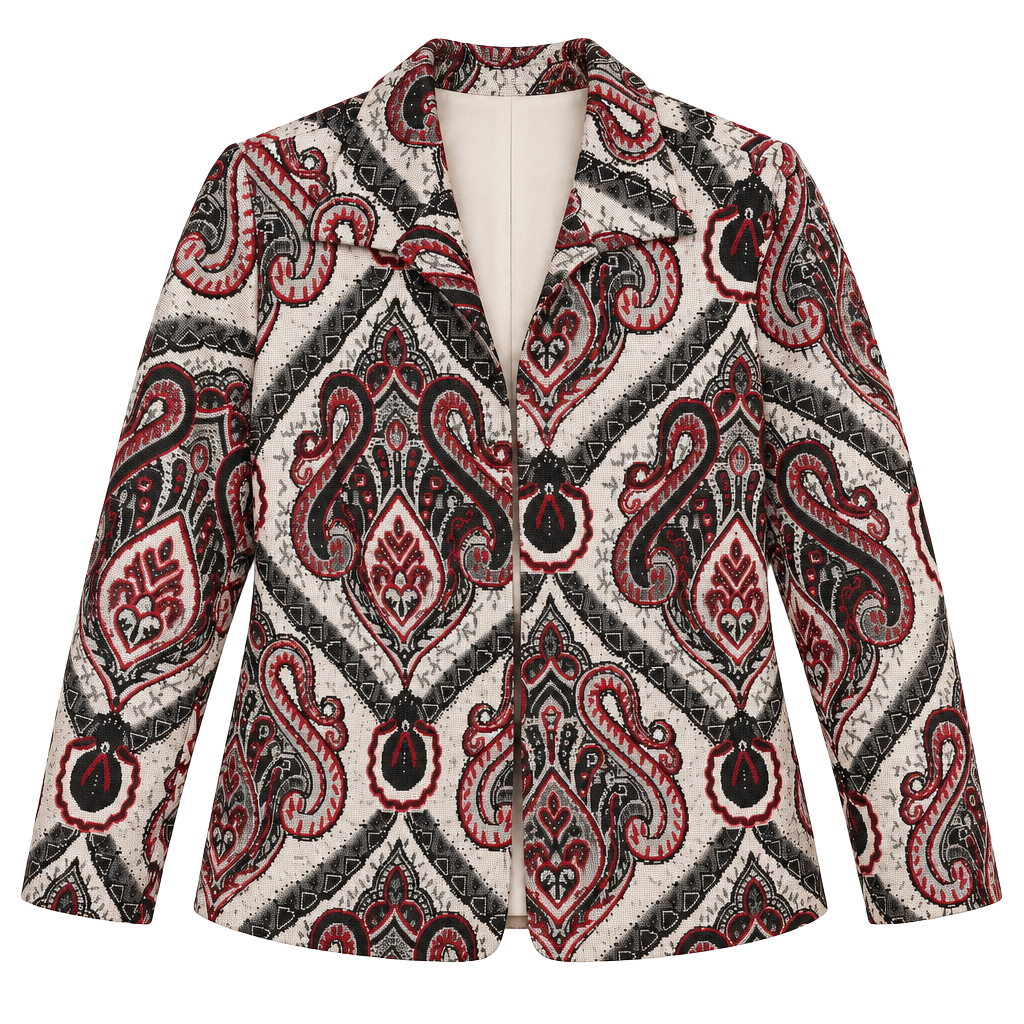 Coldwater Creek XL Paisley Beaded Tapestry Jacquard Blazer Boho 1