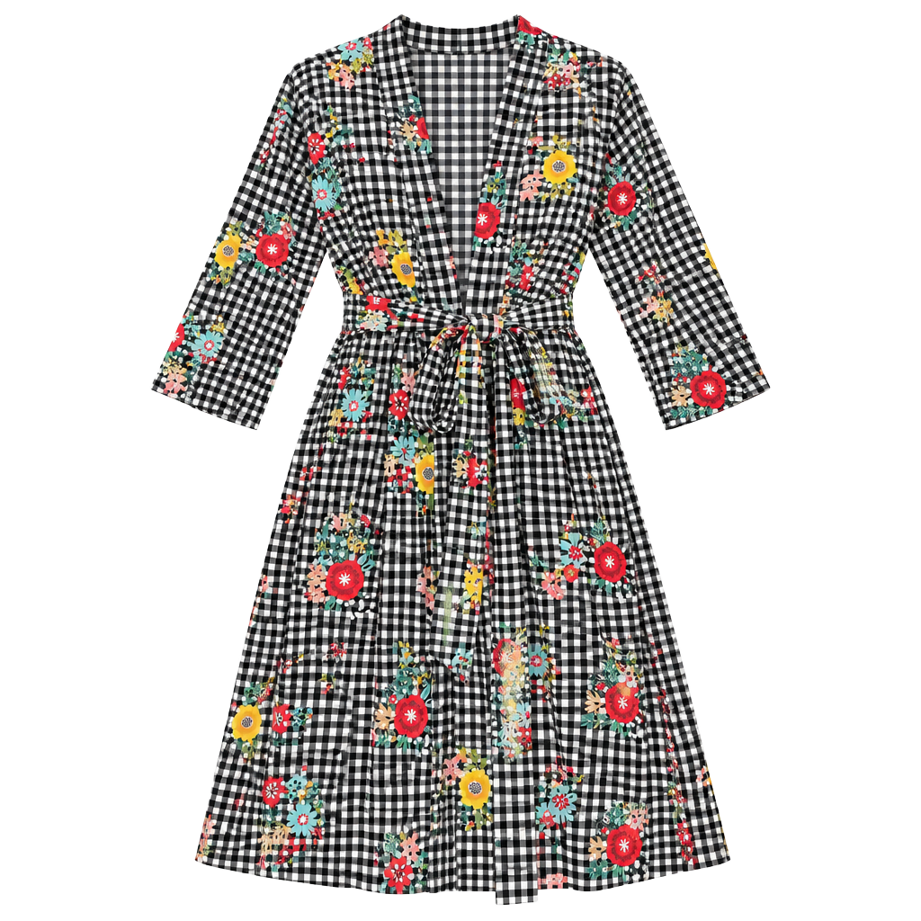 Posh Peanut Chloe Gingham Floral Bamboo Robe M Belted 1