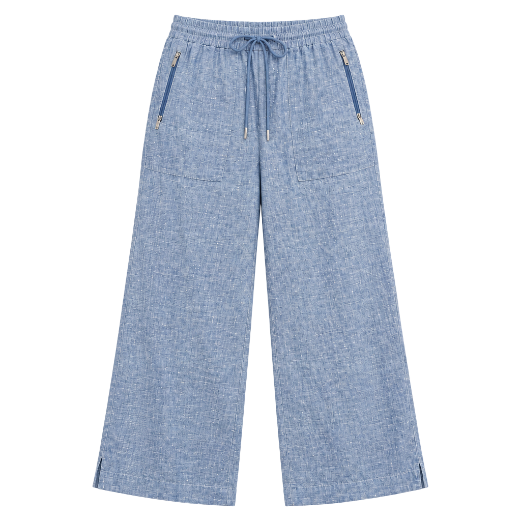 Athleta Cabo Linen Wide Leg Pants 18 Chambray Blue Coastal Resort Drawstring 1