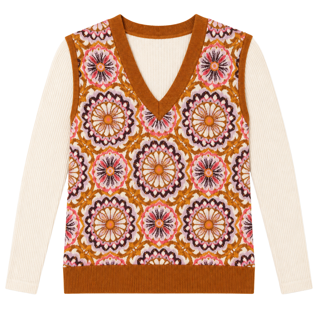 Maeve Anthropologie Floral Jacquard Sweater Vest XL Retro Boho 70s Fall 1