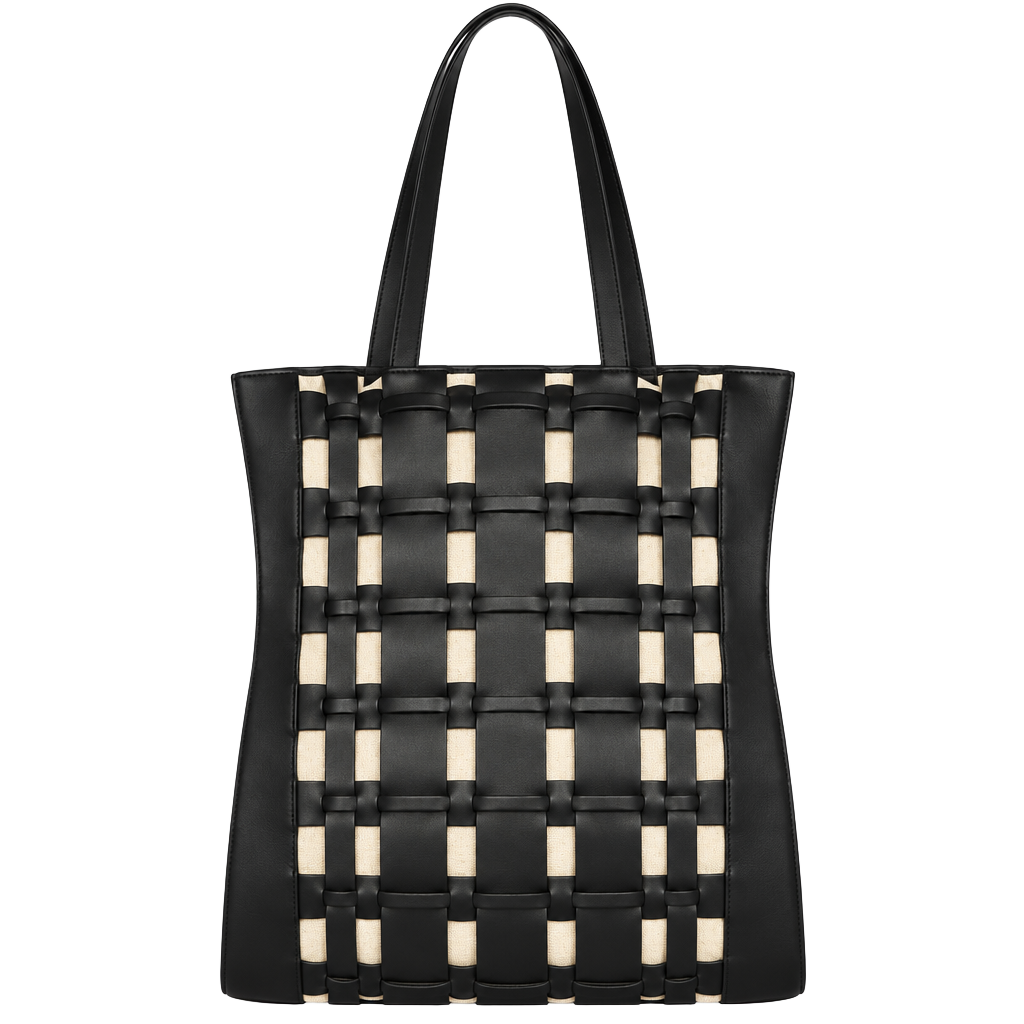 A New Day Woven Overlay Tote Handbag Black 1