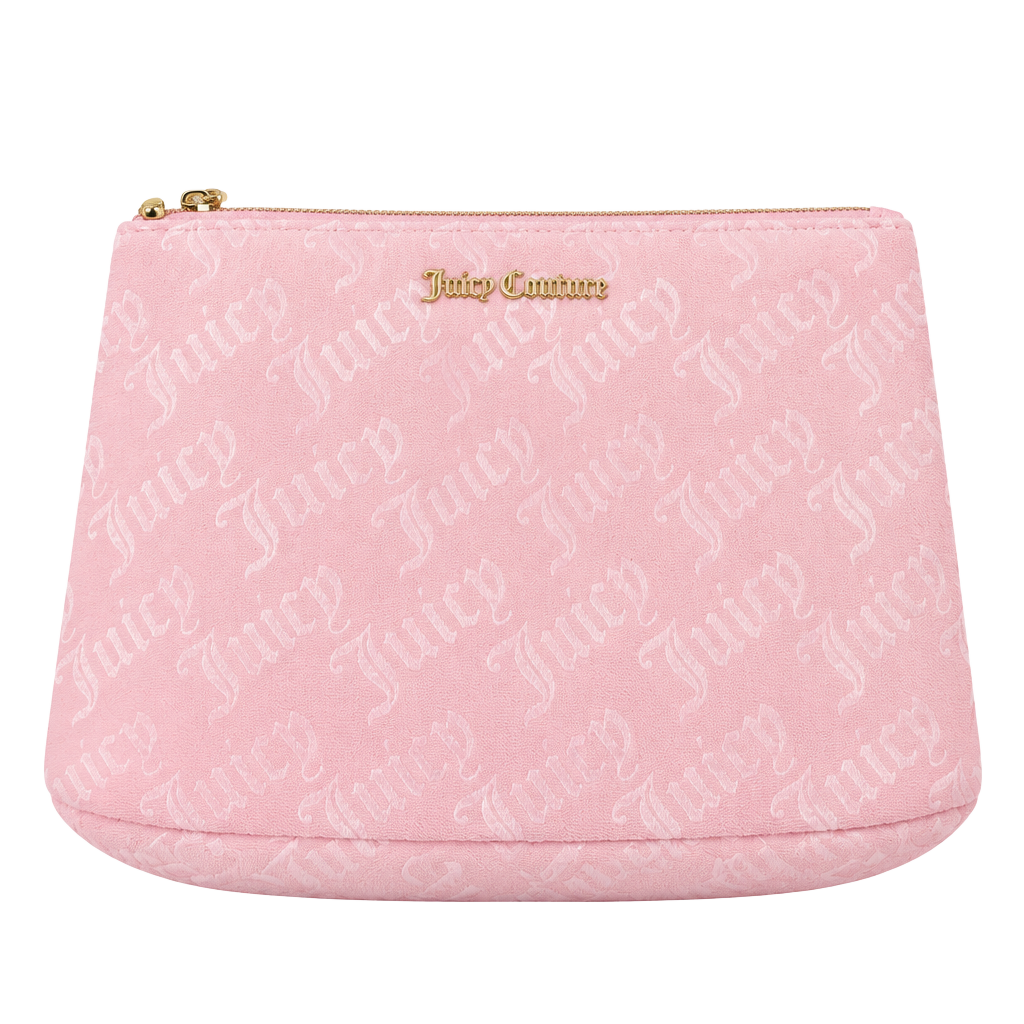 Juicy Couture Cosmetic Makeup Bag Pink Velour Logo 1