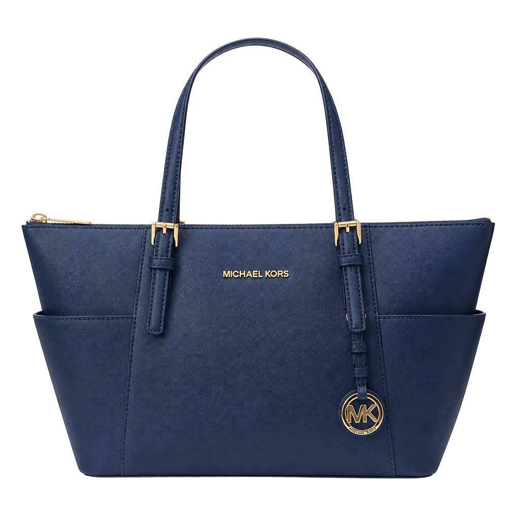 Michael Kors Jet Set Medium Top-Zip Saffiano Leather Tote in Admiral Blue 1