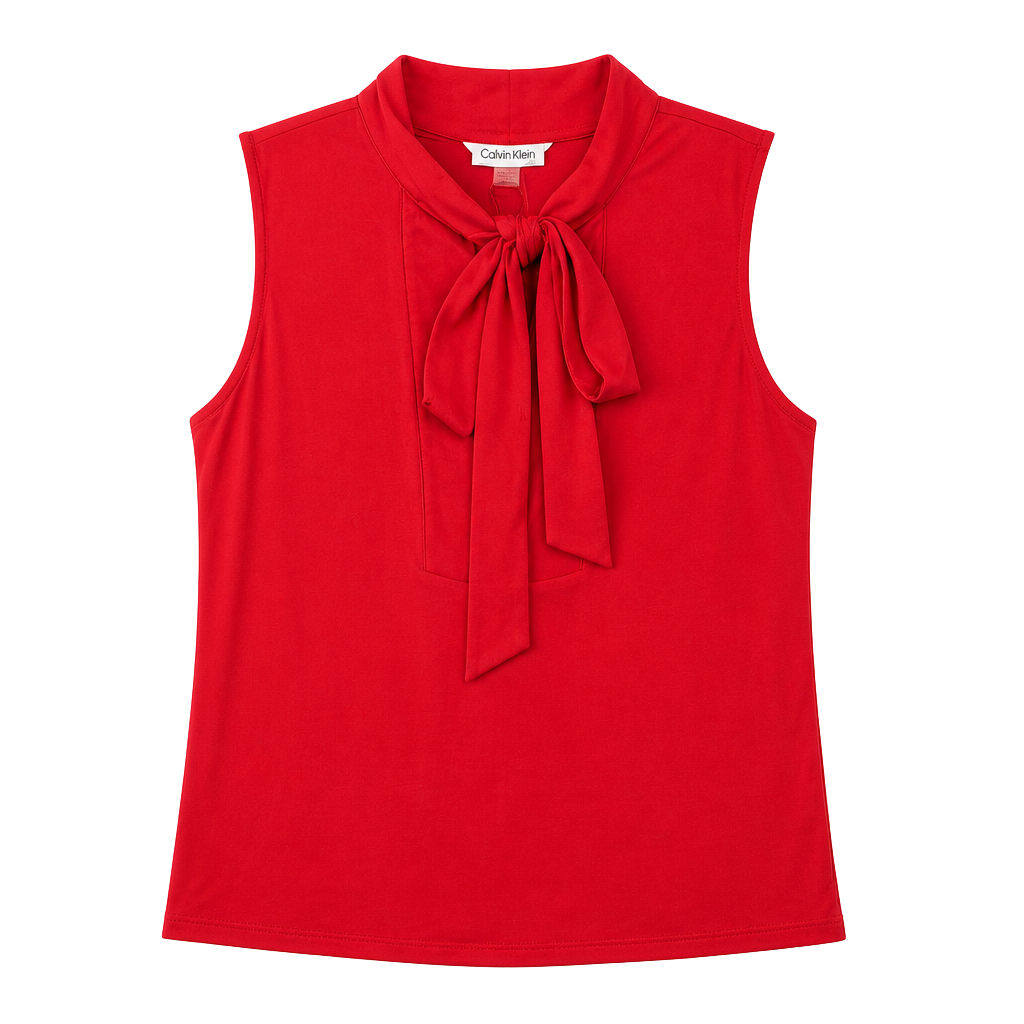 Calvin Klein Tie-Neck Top Size M Red Sleeveless Blouse 1