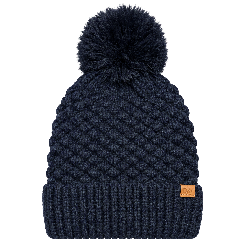 David And Young Textured Pom Beanie Navy 1