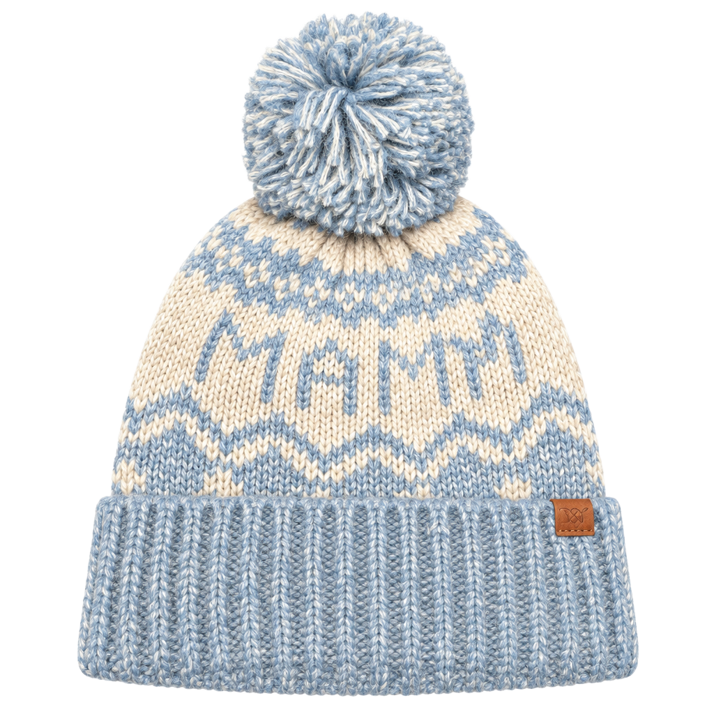 David And Young Mama Beanie Pom Blue White Fair Isle 1