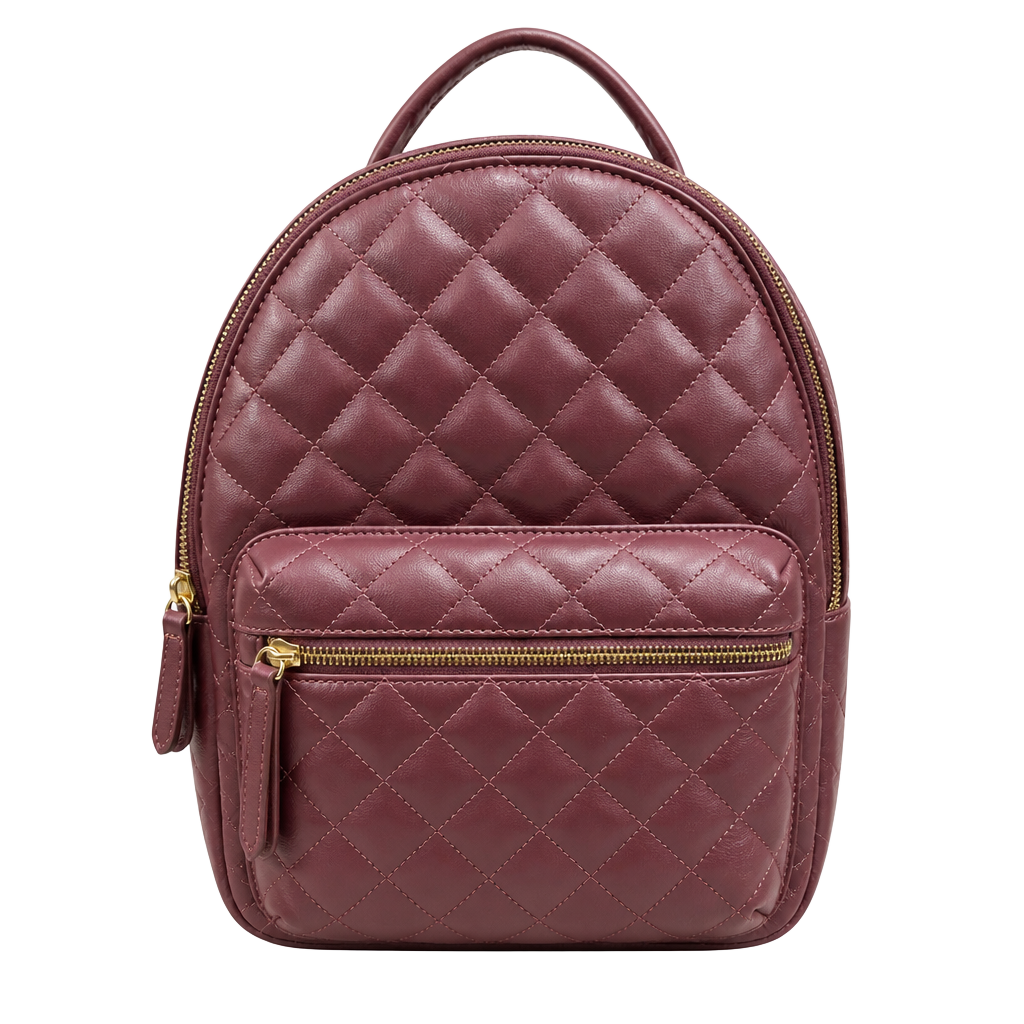 Liz Claiborne Quilted Mini Backpack Burgundy Faux Leather 1