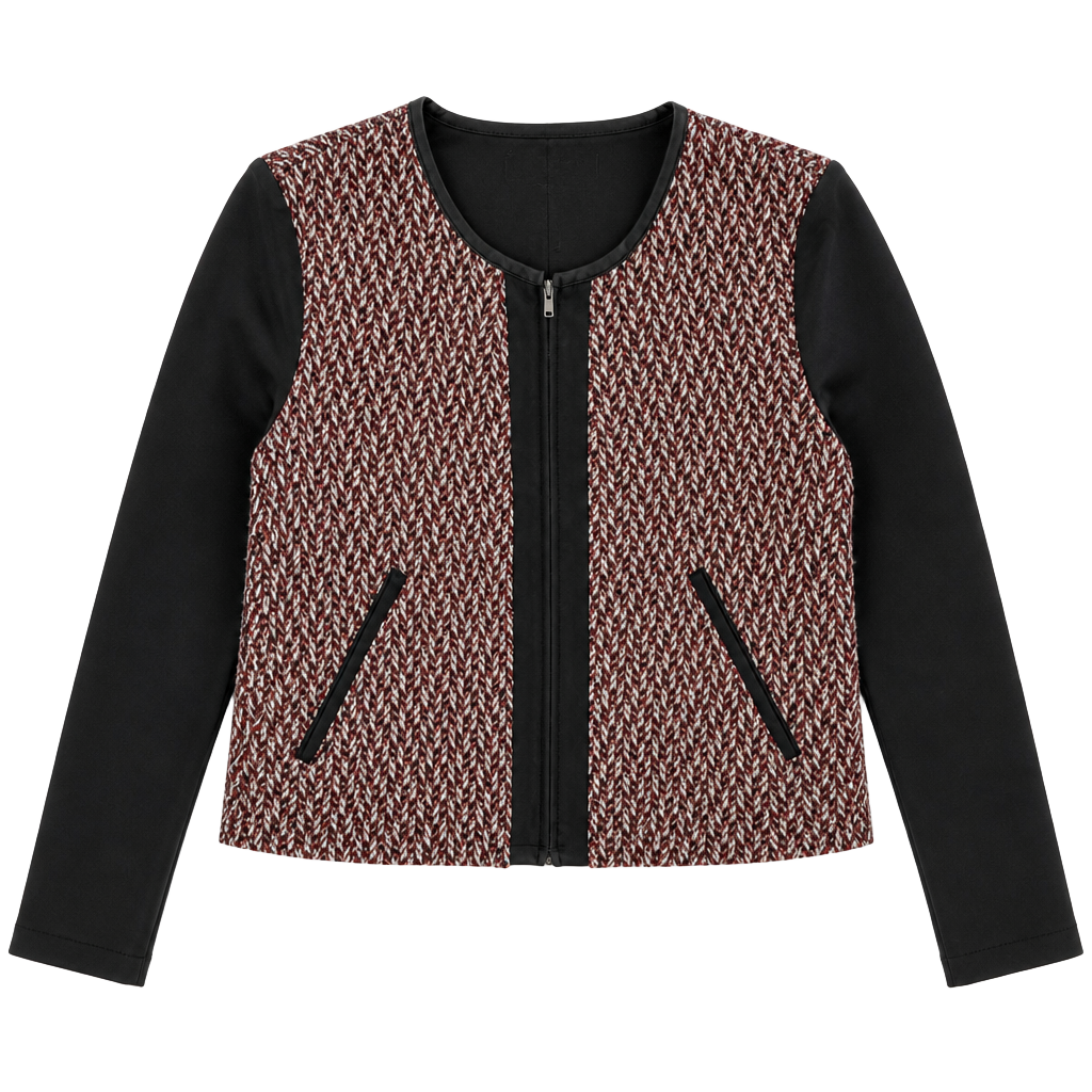 BCBGMAXAZRIA Tweed Faux Leather Jacket Size M/L Multicolor Zip Up Runs small. 1
