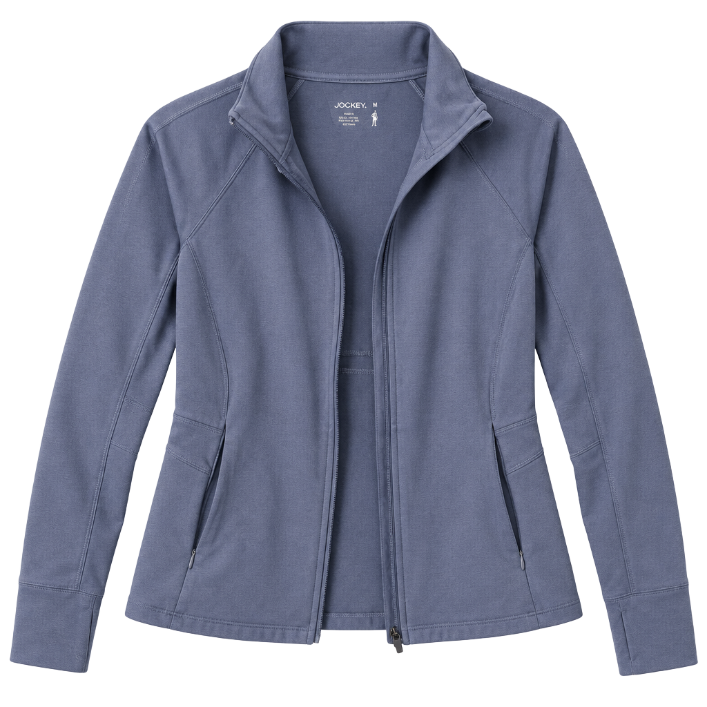 Jockey Active Jacket Size M Blue Full-Zip Thumbholes 1