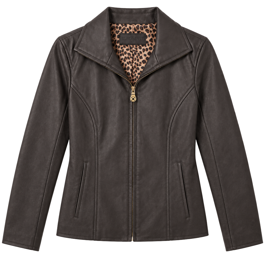 Jaclyn Smith Leather Jacket Size M Brown Cheetah Lining 1