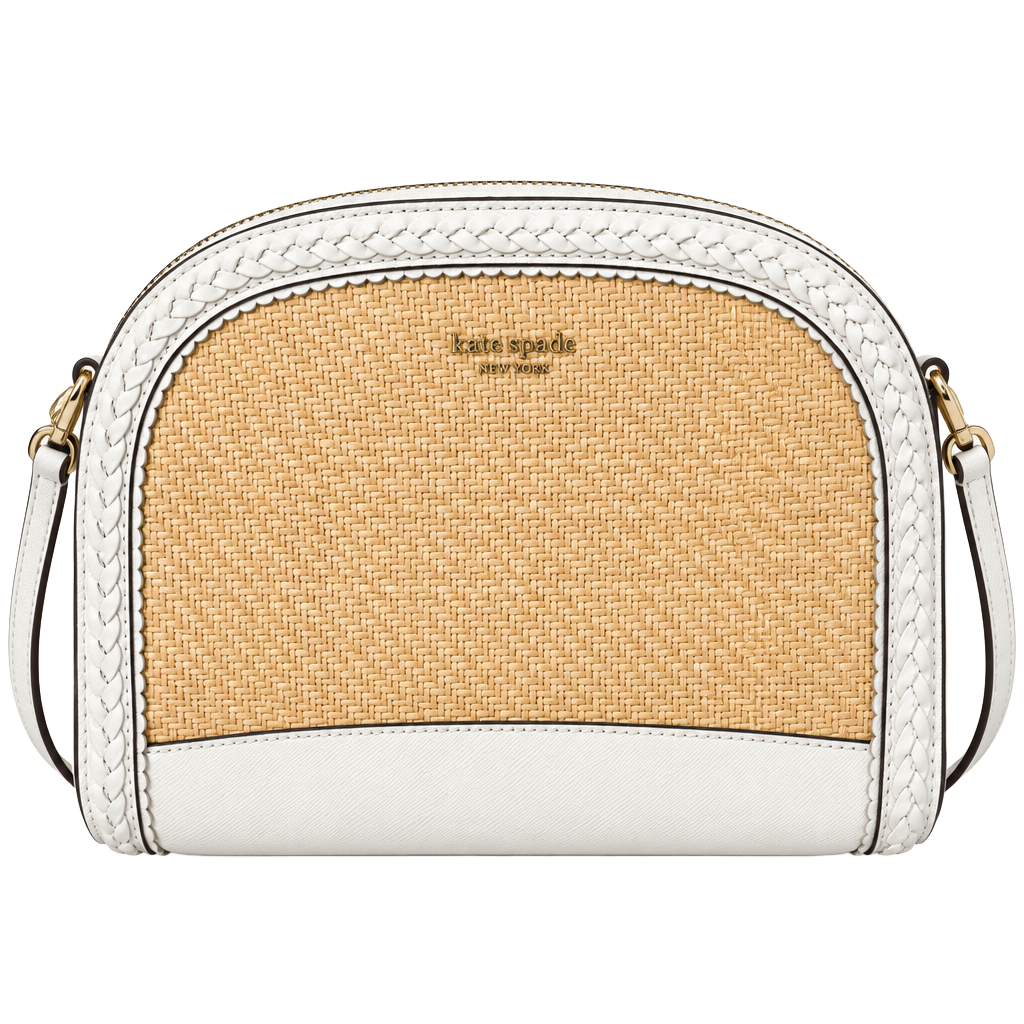 Kate Spade Sylvia Straw Dome Crossbody Bag White Leather 1