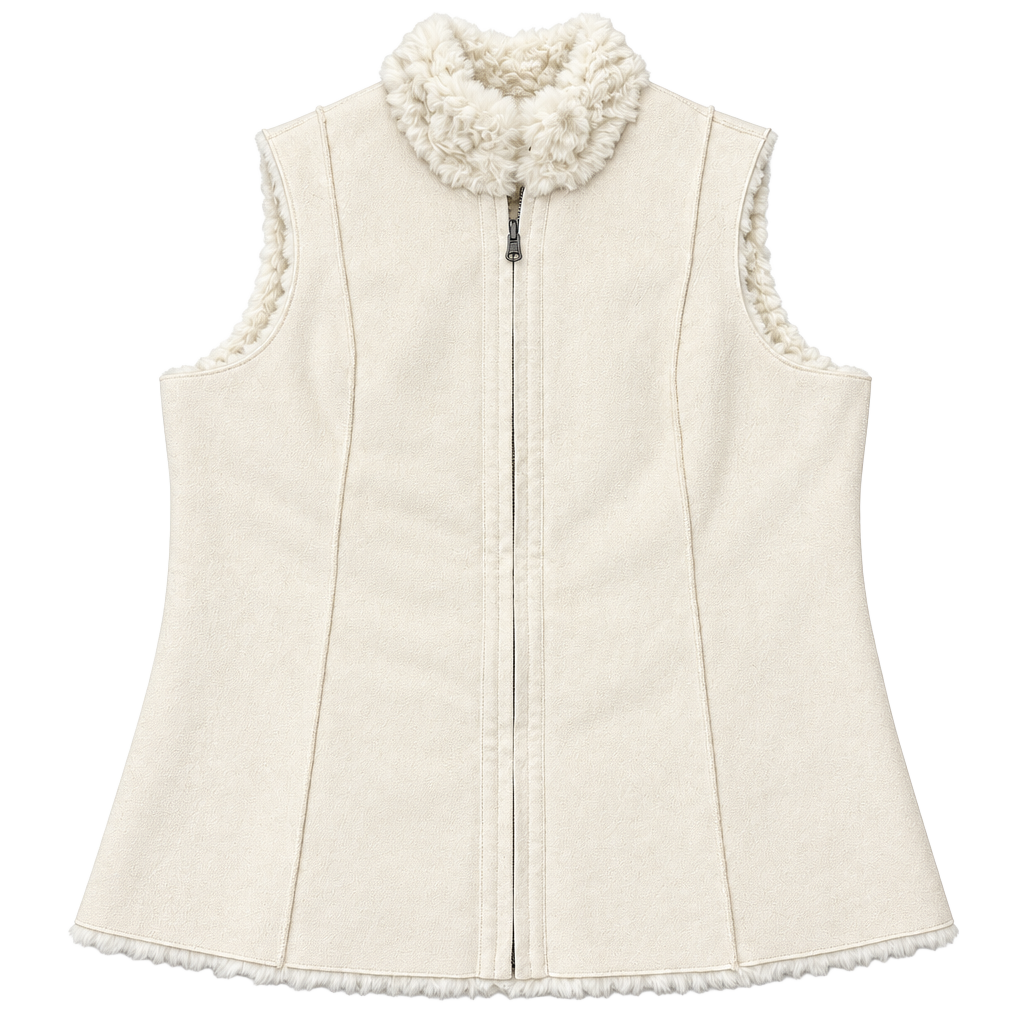 Coldwater Creek Faux Suede Rose Swirl Faux Fur Vest reveIvory 1
