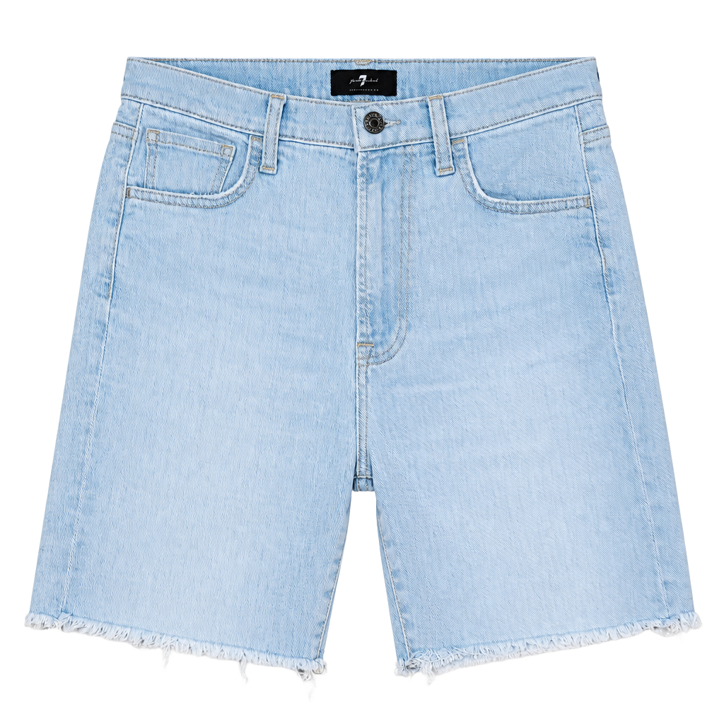 7 For All Mankind Bike Short Size 27 Light Wash Raw Hem Denim 1