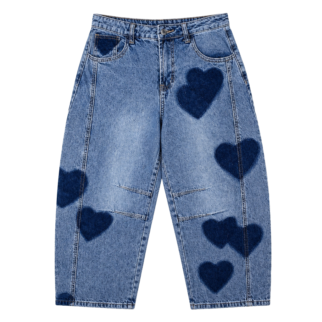 Forever 21 Premium Baggy Jeans Size 26 Blue Heart Print Denim Pants 1