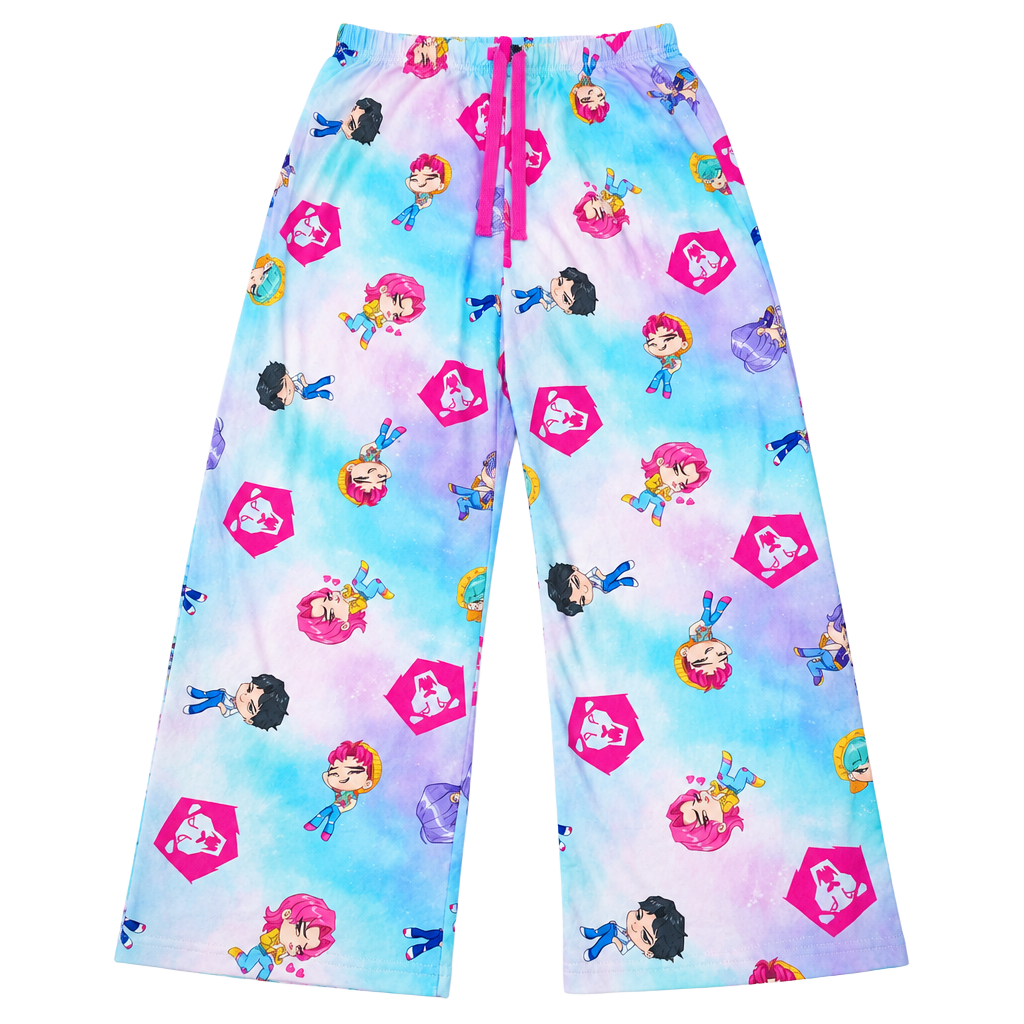 Netflix Kpop Demon Hunters Sleep Pants Size XL Tie Dye Chibi Print 1