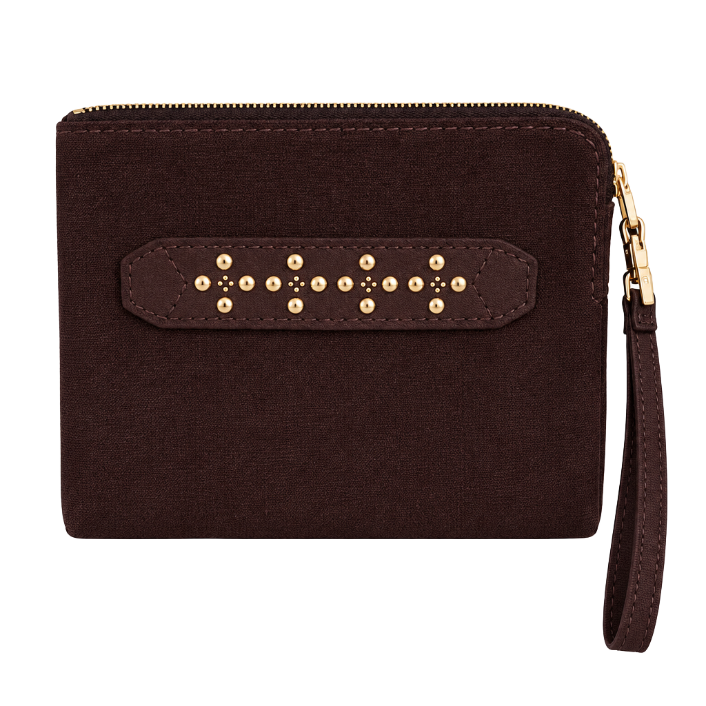 Wristlet Clutch in Burgundy with Gold Stud Accents 1