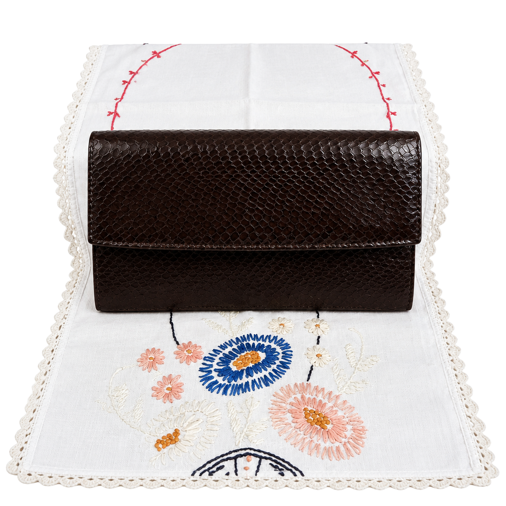 Vintage Brown Snakeskin Envelope Clutch Bag 1