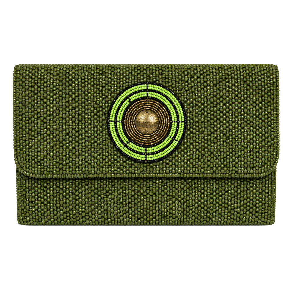 Baskets and Beads Mini Clutch Purse Green Beaded 1