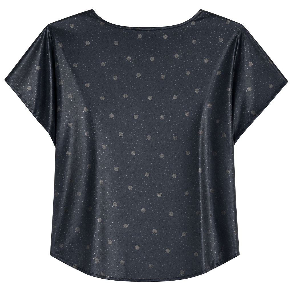 Vintage, Whimsigoth TR Bentley Black with gold Polka Dot Satin Texture Blouse, L 1
