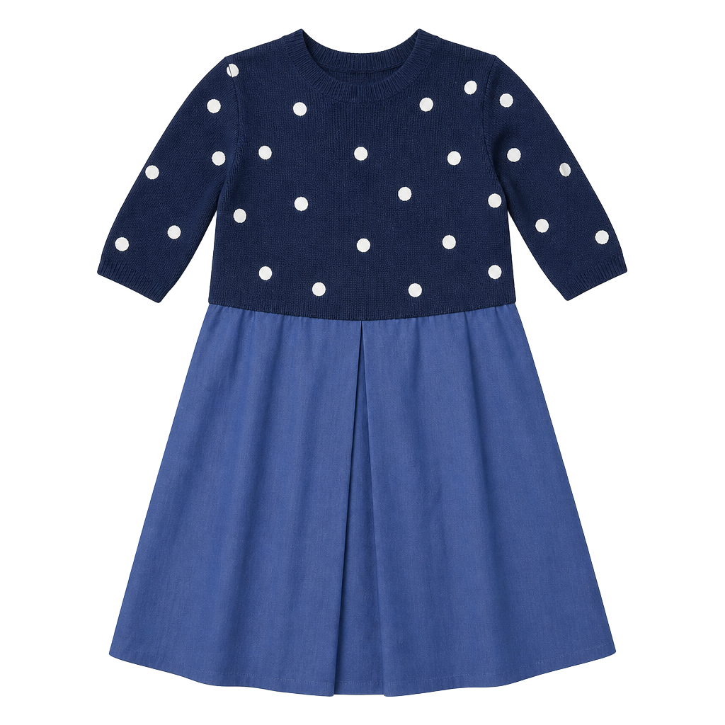 Ciao Ltd Vintage Navy Blue Polka Dot Silk Knit and Woven Dress, size 6 1