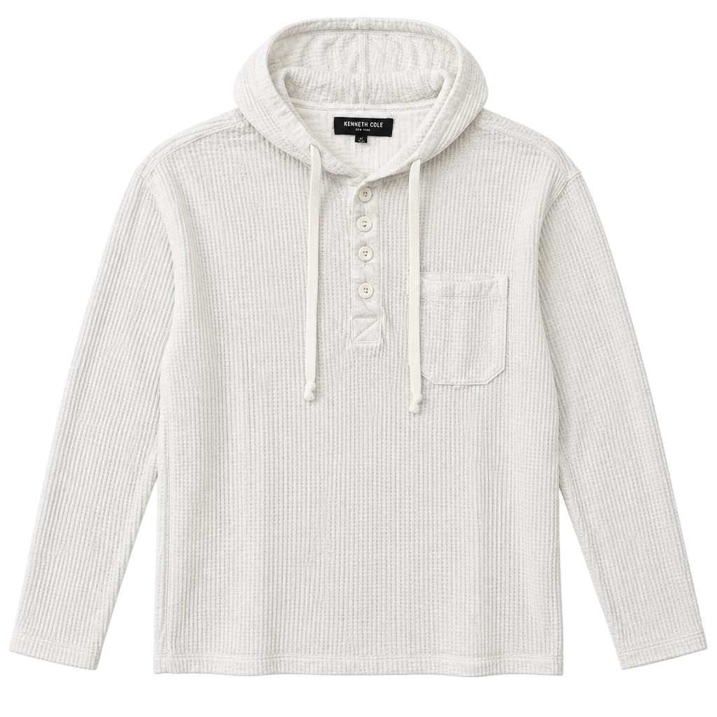 Men’s Nwt Kenneth Cole white medium waffle knit hoodie long sleeve shirt 1